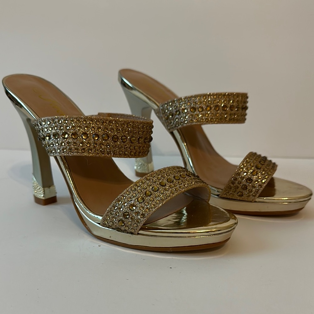 Forever Women’s Gold Rhinestone Stiletto Heels with Slip-On Design~ 6.5